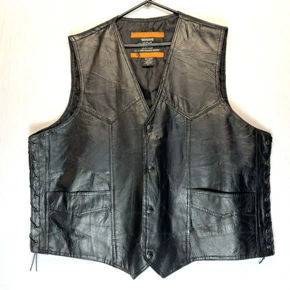 Rocky Ranch Hides Mens 3X Genuine Hog Leather Vest Black Biker Motorcycle Moto - Picture 1 of 6